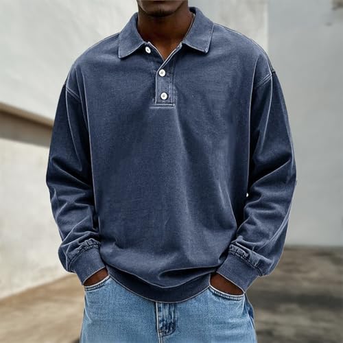 MARSVOVO Polo Shirts Men 2025 Summer Fall Loose Long Sleeve Solid Color Casual Blouses Business Work Clothes Versatile2