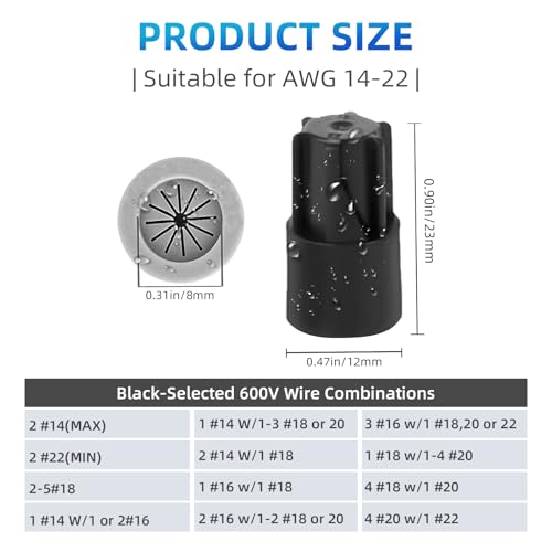 40PCS Waterproof Outdoor Wire Electrical Connectors,Sealant Twist Nuts Caps Cable Terminal Connector Gel for Landscape Light, Building Application, Wet Location Installation, 22AWG-14AWG, Small Size - Thumbnail 2