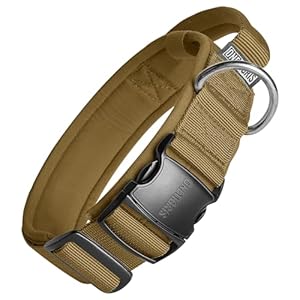 OneTigris Tactical Dog Collars with Handle,Military Dog Collar for Large Dog,Adjustable Nylon Collar German shepherd Collar with Heavy Duty Metal Buckle for Dog Training and Walking (M, Brown)