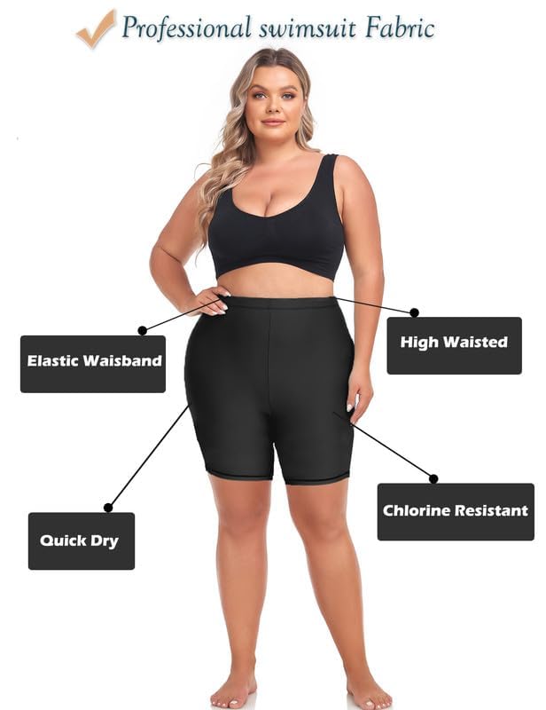 Inno Plus Size 3''/ 6.5" Swim Shorts Women Swimsuit,Quick Dry&High Waisted Tankini Bottom,UPF 50+ Boyshort 0X-6X3