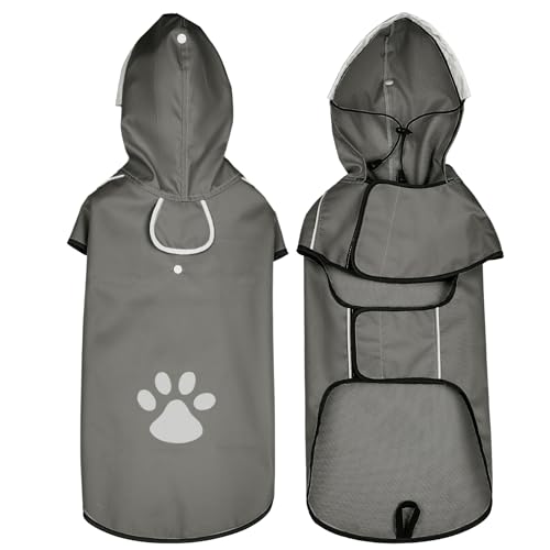 Hunde Regenjacke DQGHQME Haustier Hund Regenmantel mit Kapuze, Einstellbare Hunderegenmantel, Hundemantel Wasserdicht, Reflektierend Regencape Hund, Regenjacken für Klein Mittelgroße Groß Hunde, L