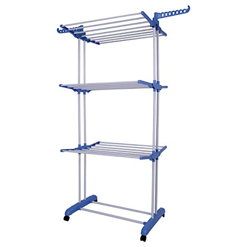 DHOUTDOORS Tendedero Azul de 3 Capas Tendedero Vertical de 3 Capas para Exteriores Tendedero de Secado Vertical Tendedero de Acero Móvil