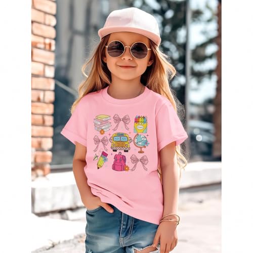KEKEMI Toddler Girl First Day of School Shirts Kindergarten Bow T-Shirt Kid Back to School Outfits Cute Preschool Tees 3-8Y3