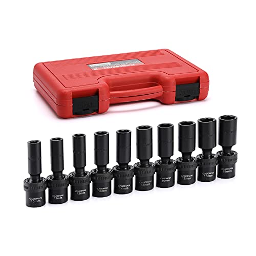 CASOMAN 10 PCS 1/2" Drive Deep Universal Impact Socket Set, Metric,10-19mm 10 PC Metric 1/2" Dr. (Deep)