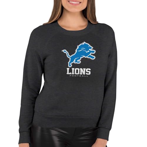 Team Fan Apparel NFL Ultimate Fan Logo Slouchy Crewneck Tagless Fleece Lightweight Pullover ((Detroit Lions - Charcoal, Womens Large))