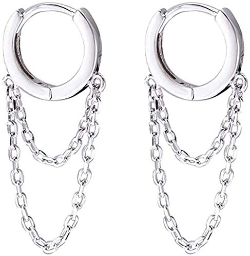 Chaîne de Baisse de Gland Balancent Petites Boucles d'oreilles pour Les Femmes Filles 925 Menottes Boucles d'oreilles Huggie Piercing Manchette Minimaliste Mode Personnalisé Punk Bijoux Silver Cover