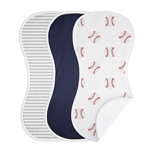 Image of Sweet Jojo Designs Baseball Sports Baby Boy Absorbent Burp Cloths for Infant Newborn - Red and White Americana - 3 Pack Set of Dribble Drool Cloths