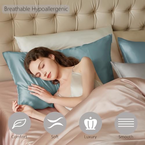 townssilk Federa seta cuscino,100% naturale seta di gelso 19momme,doppia faccia,benefica per capelli e pelle,ipoallergenica,cerniera nascosta,1 pz,50x70cm,Aquagreen