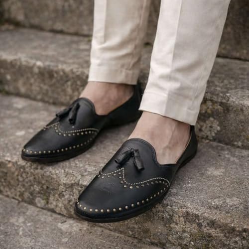 Image of Stop n Style Black Punjabi Jutti for Men's Khussa Indian Mojari Handmade Shoes