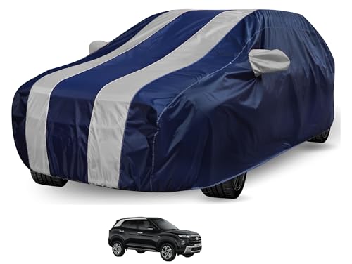 Image of Auto Hub Car Cover Compatible with Creta (Model : 2024-Till Date) with Mirror Pocket, Water Resistant, Triple Stitched, Creta 2024 Car Cover- Navy-Silver