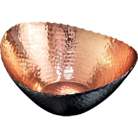Monarch Abode Hand Hammered Modern Decorative Fruit Bowl Serving Bowl, 7.5 x 6.75, Black/Copper Cover