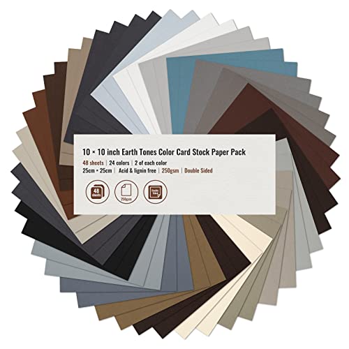 48 Sheets 10X10 Inch 250Gsm 92Lb Earth Tones Neutral Color Card Stock Paper