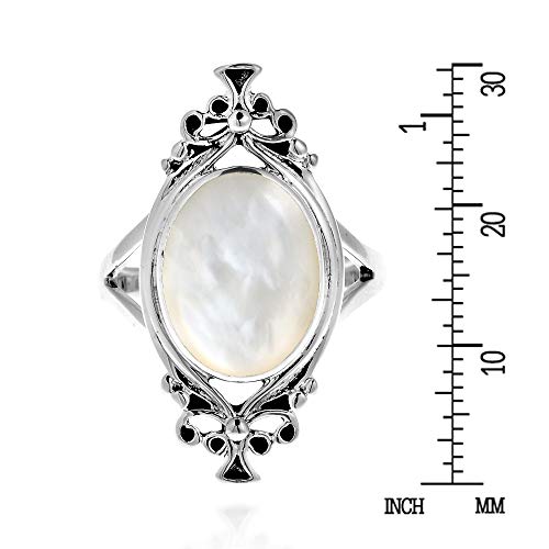 AeraVida White Mother of Pearl Vintage Style .925 Sterling Silver Ring | Elegant Wedding Rings For Women | Casual Comfort Fit Silver Rings for Women | Gift for Daughter | Sterling Silver Rings Sizes (6-10)4