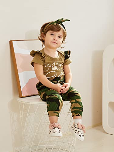 Kislio Newborn Baby Girl Clothes Camouflage Outfit Daddys Girl Ruffle Romper Camo Pants Headband Set #TOP2