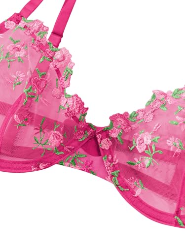Image of Lilosy Sexy Floral Embroidered Mesh Sheer Underwire Lingerie Set