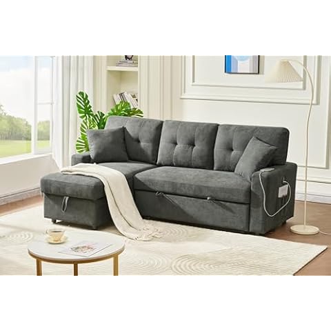 Bonrcea Sleeper Sectional Sofa with Storage Sofabed, Dark Gray Cover