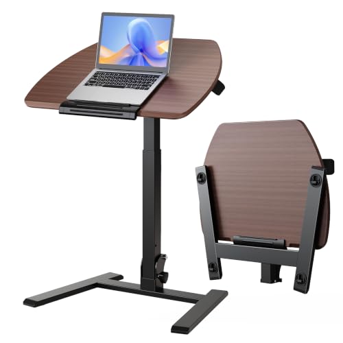 Image of ROMOON Folding Portable Standing Desk with Wheels, No-Assembly Rolling Height-Adjustable Sit-Stand Table, Space-Saving Foldable Laptop Cart for Home Office and Computer Workstation (Walnut)