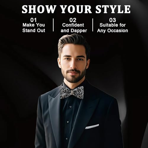Image of Mens Rhinestone Bow Tie Pre-Tied Bow Ties for Men Adjustable Sparkle Sequin Bowtie Party Wedding