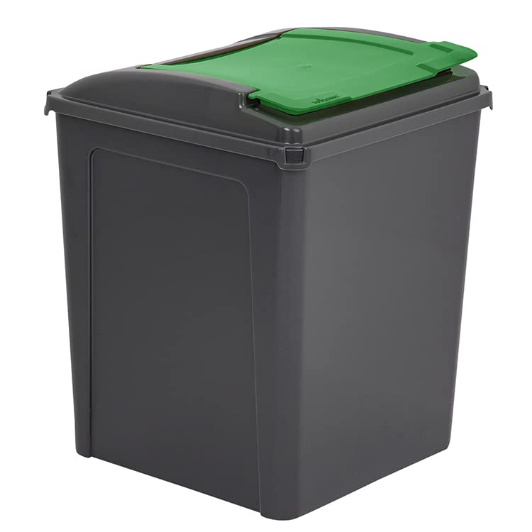 Plastic Swing Top Bin & Recycle Recycling Rubbish Home Kitchen Office Dustbins (50L Recycle Bin, Green)