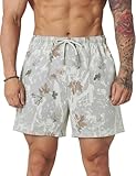 Flygo Men's Graphic Print Camo Shorts Fashion Designer Workout Shorts Retro Casual Cool Streetwear Short Pants(01MapleLeafGrey-M)