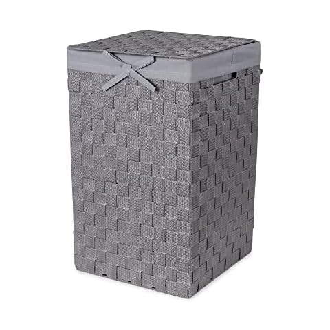 Compactor Grey Square Laundry Basket with Lid Cover