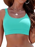 SHEKINI Women Sports Bikini Top Padded Beach Swimwear Swim Crop Tops Modest Bathing Suit, Teal, Medium