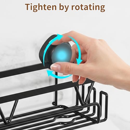 KEGII Shower Caddy Suction Cup – Removable Suction Bathroom Organizers Shelf with Soap Holder, Razor Holder & Hooks, Rustproof Shower Storage for Renters, No Drilling Black Bathroom Storage Basket — view 5