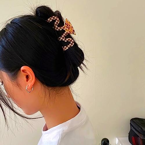 Textention Large Tortoise Shell Claw Clip 3.5 Inch Cellulose Acetate Hair Claw Clips Checkered Hair Claw Clips French Design Hair Jaw Clamp For Women Ladies thumb #4