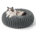 Bedsure Cat Bed for Indoor Cats - 51x51x15 cm Fluffy Cat Donut Bed with Corduroy Fleece & Anti Slip Bottom, Puppy Kitten Beds Washable with Removable Cover, Dark Grey