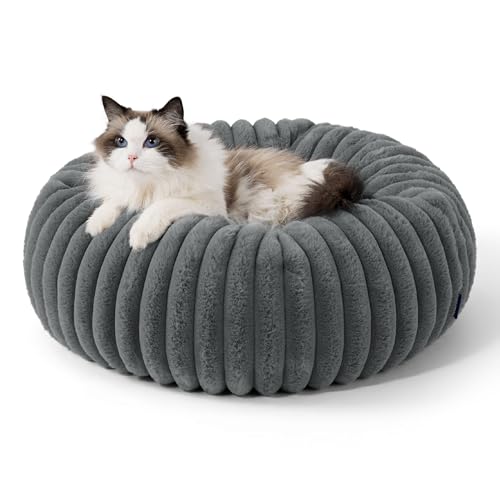 BEDSURE orthopädisches Katzen Bettchen - Flauschiges Donut 51x51x15cm rundes Katzensofa mit waschbarem & abnehmbarem Cord-Fleece-Bezug, rutschfeste...