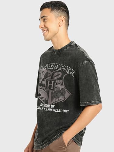 Image of Bewakoof Official Harry Potter Merchandise Men's 100% Cotton 220 GSM Graphic Print Oversized Fit Round Neck T-Shirt