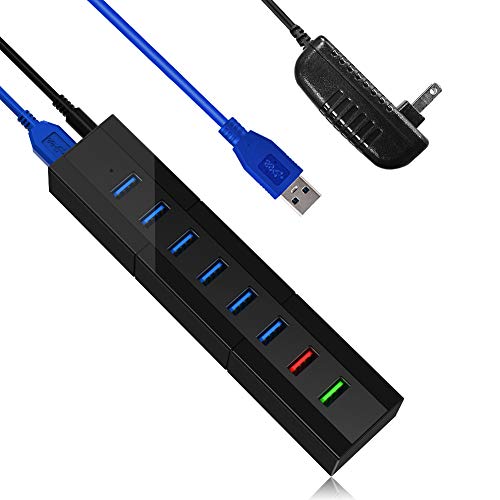 JUANWE 8-Port USB 3.0 Hub with 36W Power Adapter and 8 High Speed