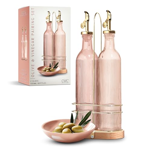 COOK WITH COLOR Glass Olive Oil Dispenser Bottle - 2 Pack, 17 oz Cruet - Elegant Carafe Decanter with Spout for Kitchen, Suitable for Vinegar, Coffee Syrups & Other Liquids