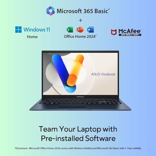 Image of ASUS Vivobook 15, Smartchoice, AMD Ryzen 7 5825U, 16GB RAM, 512GB SSD, FHD 15.6 inch, Windows 11, Office Home 2024, Quiet Blue, 1.7Kg, M1502YA-BQ703WS, AMD Radeon iGPU, M365 Basic (1Year)*, 42Whr Laptop