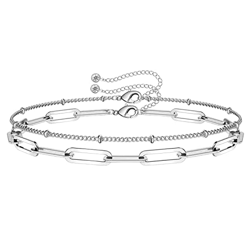 YELUWA delicadas pulseras de clip para las mujeres, 14K chapado en la cadena de enlace ovalada hecho a mano lindo clip de cadena de oro pulseras para las mujeres de la joyería de las niñas de plata Cover