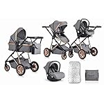 Moni Kombikinderwagen Midas 3 in 1 Autositz, Sportsitz, Babywanne, Wickeltasche, Farbe:grau