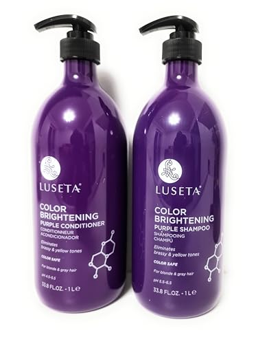 Luseta Color Brightening Purple Shampoo & Conditioner Pack for Blonde and Gray Hair -Infused with Cocos Nucifera Oil to Help Nourish, Moisturize and Condition hair, Sulfate Free Paraben Free 2 by 1L