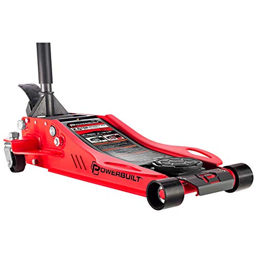 Image of Powerbuilt 2.5 Ton Low Profile Fast Lift Floor Jack - Heavy Duty Dual Piston Quick Pump, 3 inch to 19.5 inch Lift Range for Cars, Trucks, SUVs - Precision Foot Pump, Wide Saddle - 240076
