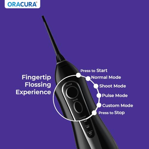 Image of ORACURA OC200 Dental PRO Smart PLUS Water Flosser Black, 8 Nozzle Tips, Portable & Rechargeable, Custom 8 Water Pressure Settings, 200ml Tank Capacity, IPX7 Waterproof, 365 Days Warranty