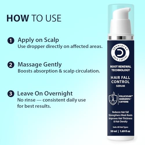 Image of Dermistry Follicusan Hairgenyl & Caffeine Hair Fall Control Hair Serum Strengthens Roots Improves Hair Thickness Density & Reduces Breakagses for Dry Frizzy Curly All Hair Type Men Women 50ml