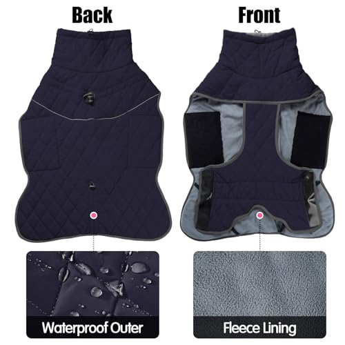 HEYWEAN Hundemantel Winter Wasserdicht Hundejacke mit D-Ring Warm Mantel Hund Fleece Hundepullover Reflektierende Wintermantel für kleine mittlere große Hunde Kleidung Hundejacke Wandern Winterweste