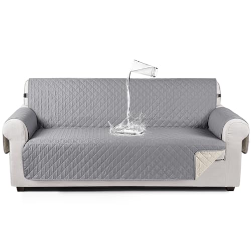 TAOCOCO Funda de sofá 3 plazas, Impermeable, con Banda elástica, para salón, Antideslizante, Acolchada, protección para Mascotas, Gatos, Perros, niños Jugando (Gris Claro)