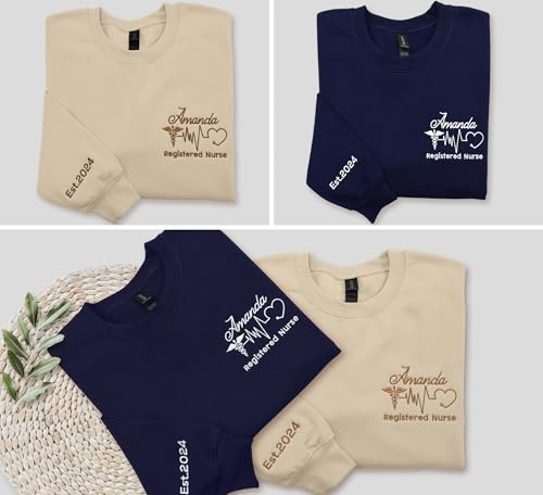 Custom Nurse Sweatshirt Hoodie Add Your Name Text Embroidered Nursing Life RN LPN Registered Gift for Nurse Long Sleeve3