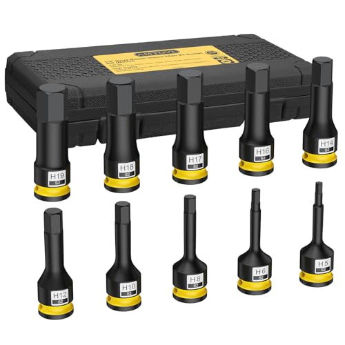 AMTOVL Juego de 10 Llaves de Vasos Hexagonal 1/2,Llave de Vaso Punta Allen(5 mm-19 mm),Acero de Aleación S2,Puntas Hexagonales de Alto Impacto para Reparación de Automóviles