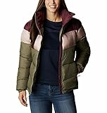 Columbia Women's Puffect Color Blocked Jacket, Stone Green/Mineral Pink/Malbec, Large