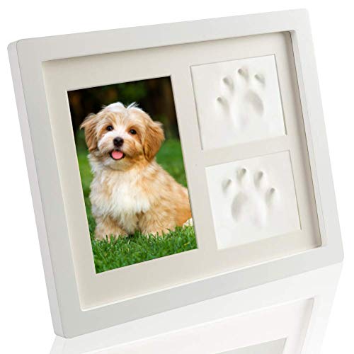 SCIROKKO Pet Memorial Picture Frame - Paw Print Kit with Clay - Pet