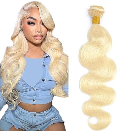 Extensiones de pelo natural rubio platino #613 con ondas body wave suaves de 20 pulgadas