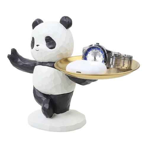 Image of ARMONIA Butler Panda Decorative Figurine with Gold Tray,Balanced Design,Cute Animal Figurine Multipurpose Storage Stand for Keys,Candy,Jewelry,Premium Home Decor Accent for Living Room,Office, Gifting