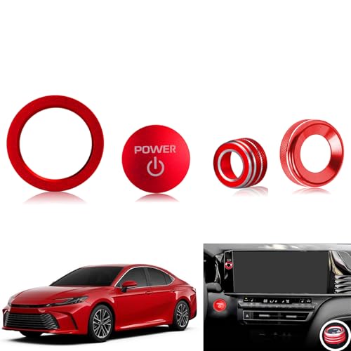Tyifxom for Toyota Camry LE/SE/XLE/XSE 2025 2026 Accessories Aluminum Volume Adjuster Mirror Knob Cover Engine Start Button Cover/Ring (4pcs) (red)