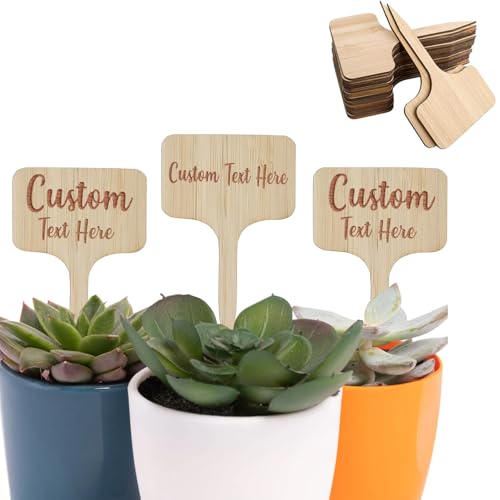 Wtuye 30-100pcs Personalized T-Type Bamboo Plant Tags,Custom Laser Engraved Bamboo Plant Stake,Custom Succulent Tag for Bridal Shower,Wedding,Plant Favor and More (T-Type 2.4x3.9inch)